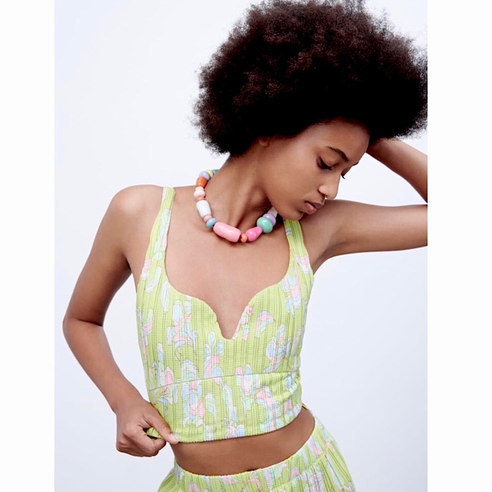 ZARA Printed Pleated Crop Top